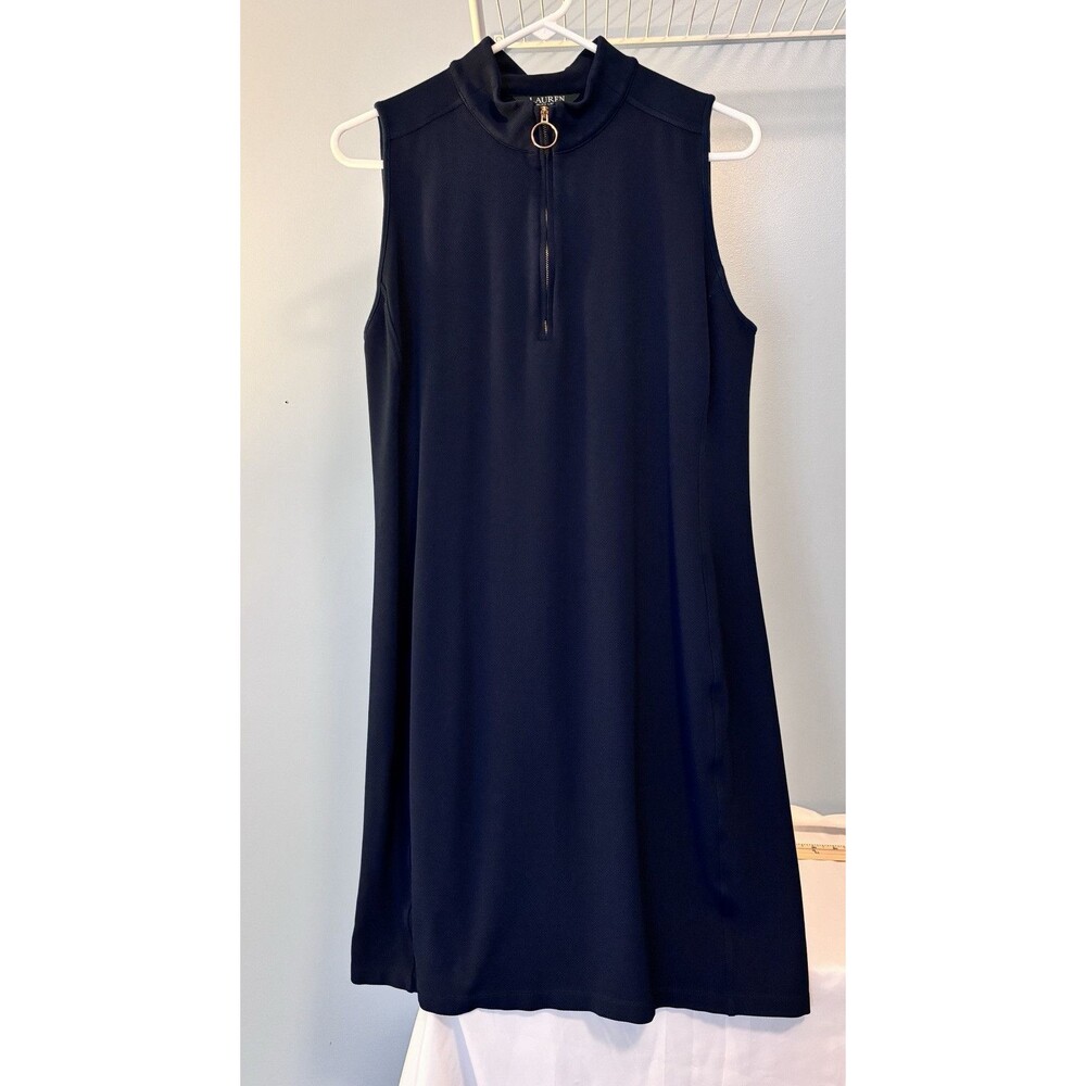 Lauren Ralph Lauren Womens Blue Dress Zipped Mock Neck Sleeveless Size Large